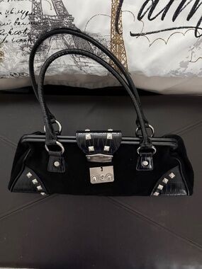 Black Studded Shoulder Bag with Silver Hardware